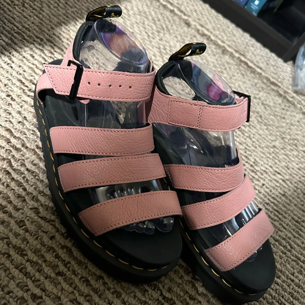 Dr.Marten’s SoftWair With Bouncing Soles Pink and Black Strappy Sandals - Picture 1 of 12